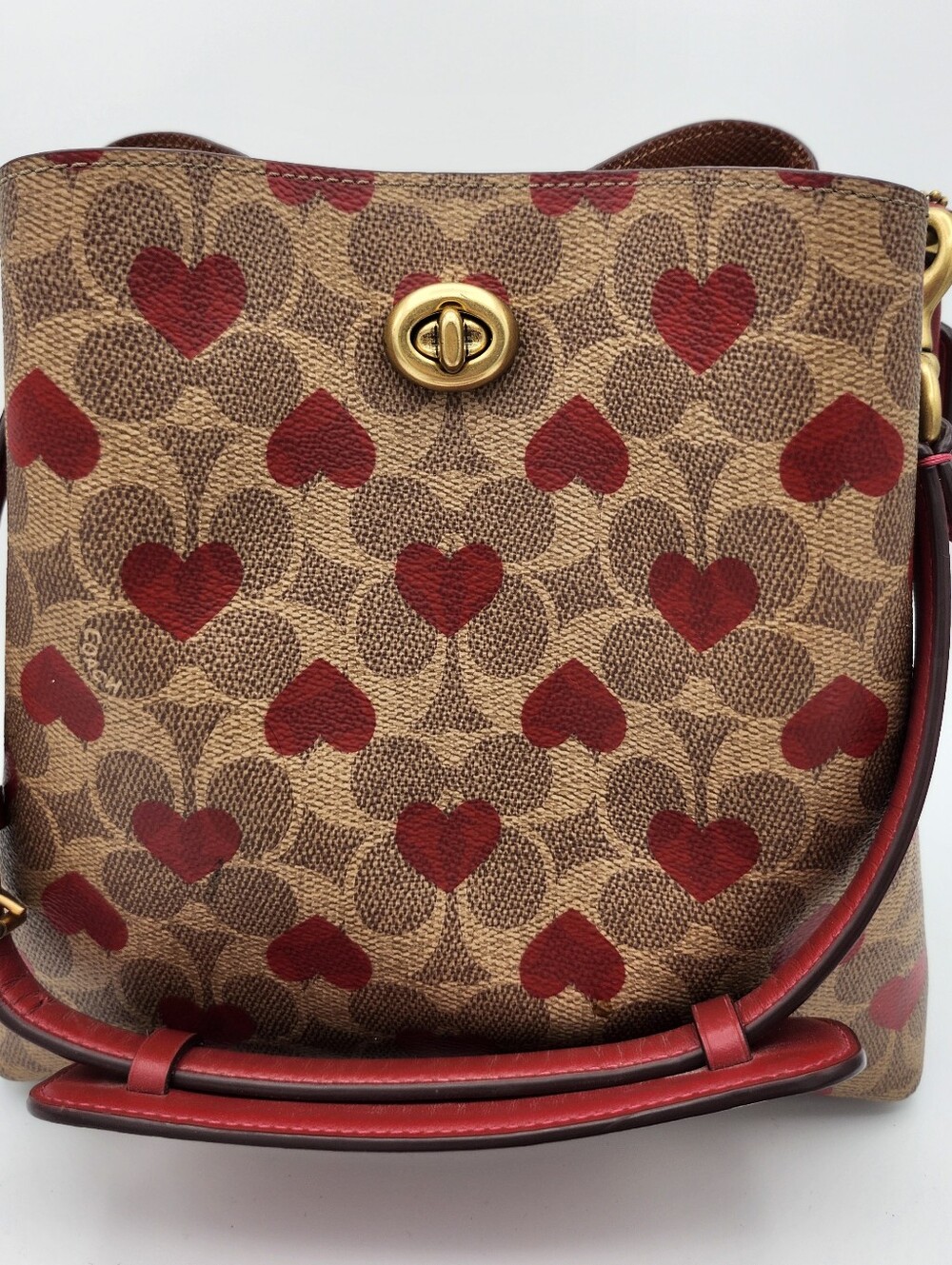 Coach Willow Heart Print Brown Signature Canvas Bucket Bag ♡ Used: Good